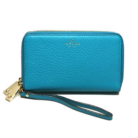 Kate Spade Tiera Grey Street Zip Around Wallet Wristlet Neon Turquoise