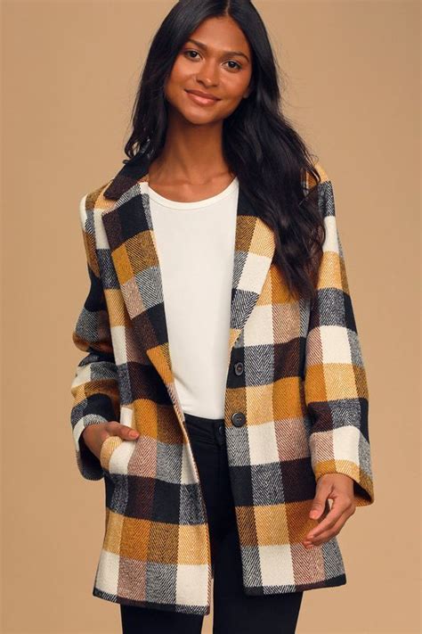 Better Weather Orange Multi Plaid Coat Plaid Coat Trendy Outerwear