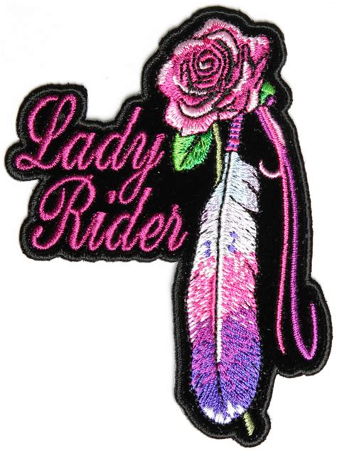 Lady Rider With Purple Rose And Feather Vertical Small Patch Ladies Patches