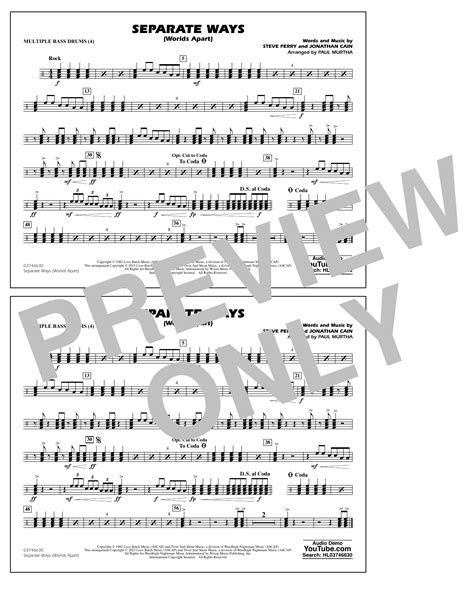 Separate Ways Worlds Apart Arr Paul Murtha Multiple Bass Drums By Journey Sheet Music For