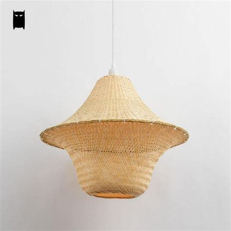 Soleilchat Bamboo Wicker Rattan Hat Cage Shade Pendant Light Fixture