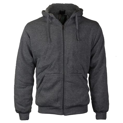 Mens Premium Athletic Soft Sherpa Lined Fleece Zip Up Hoodie Sweater Jacket Dark Grey 6xl