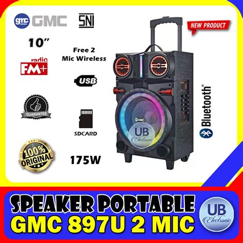 Jual SPEAKER GMC 897U BLUETOOTH PORTABLE 10 INCH FREE 2 MIC WIRELESS