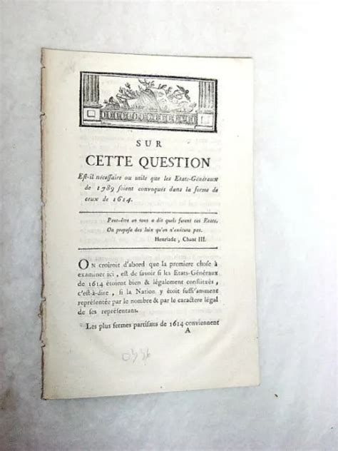 LIVRE ANCIEN CONTRE Convocation États Généraux 1788 EUR 75 00 PicClick FR