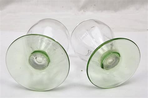 Pair Of 1930s Art Deco Uranium Glass Etched Spirit Glasses Sally Antiques