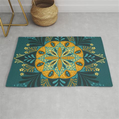 Sprouting Mandala Teal Rug By Cat Coquillette Society6