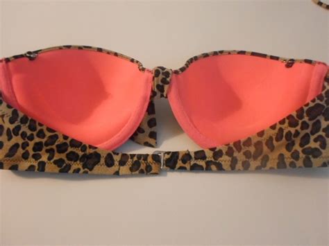 Victorias Secret Push Up Bikini Swim Set 34B S Pink Leopard Black HOT