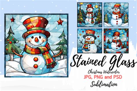 Christmas Stained Glass Clipart Snowman Graphic By Slinlashop