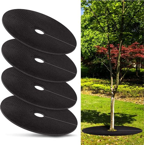 32 5 Inch Non Woven Tree Mulch Ring（4 Pack） Reusable Tree Weed Barrier Mat