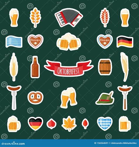 Oktoberfest Beer Festival Stickers Set In Flat Style Stock Vector