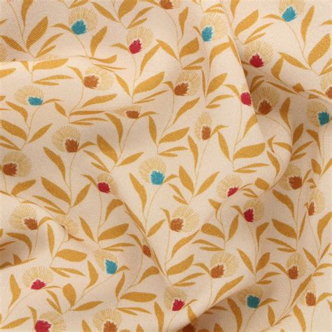 Tissu Twill Viscose Katia Fabrics Retro Flowers Beige