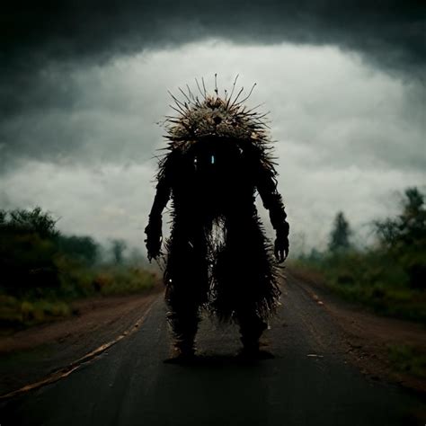 Premium Ai Image Arafed Man In A Costume Walking Down A Road With A