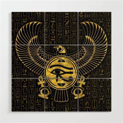 Egyptian Eye Of Horus Wadjet Gold And Black Wooden Wall Art By