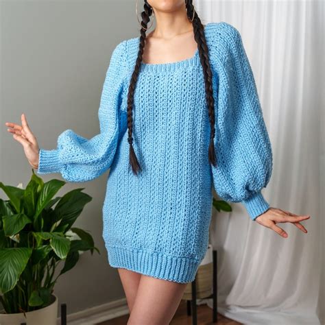 Crochet Pattern Crochet Balloon Sleeve Sweater Dress Pdf Etsy