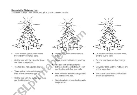 English Worksheets Decorate The Christmastree