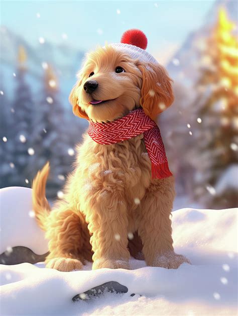 Merry Christmas Goldendoodle Dog Puppy 01 Happy Chris Painting By