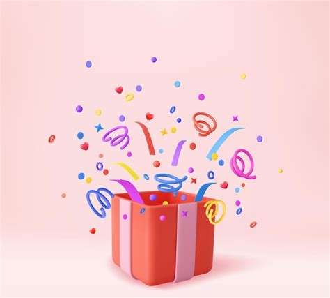 Premium Vector D Cute Surprise Gift Box With Falling Confetti