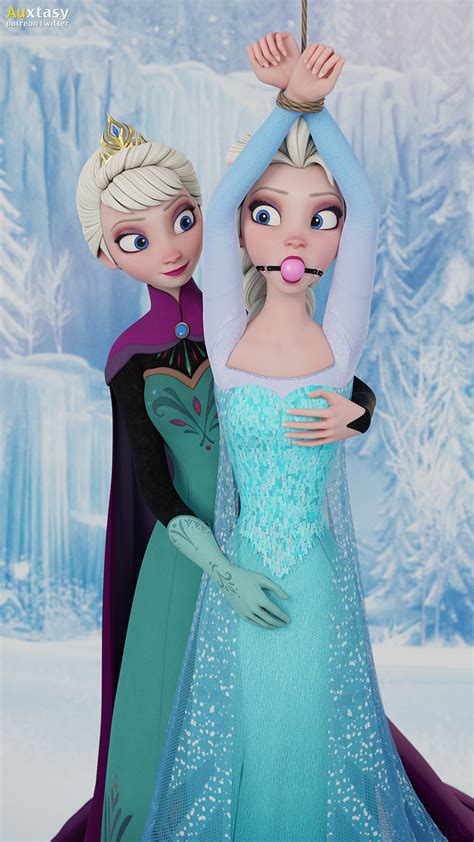 Rule 34 2girls 3d Arms Up Auxtasy Ball Gag Bdsm Gear Blender Bondage Disney Elsa Frozen Female