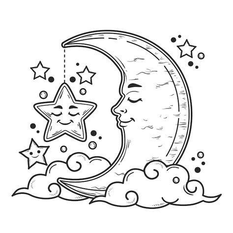 Free Vector | Moon and stars drawing illustration