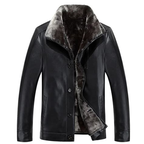 Russian Winter Leather Jackets Men Faux Fur Coats Mens Leather Jacket