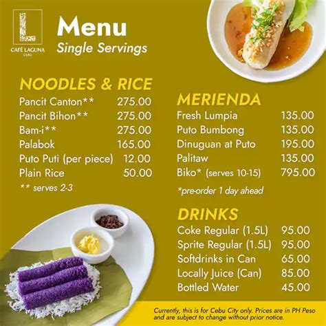 Menu At Cafe Laguna Cebu City Bohol Ave