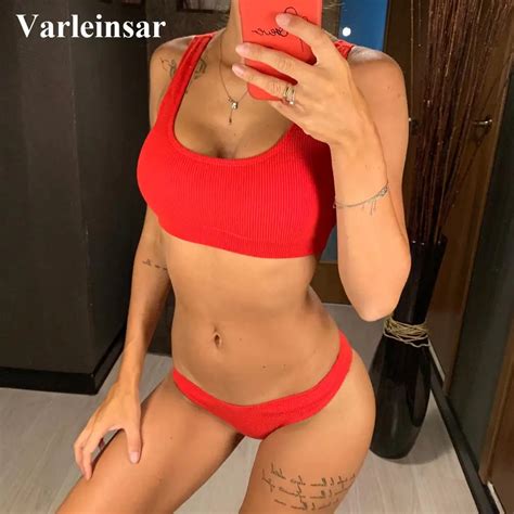 New Sexy Ribbed Bikini Women Swimwear Female Swimsuit Two Pieces Bikini Set Brazilian