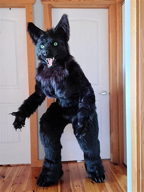 Black Wolf Fursuit Teen Costumes Caribou Full Furry Suit Fursona Kigur – FurryMascot