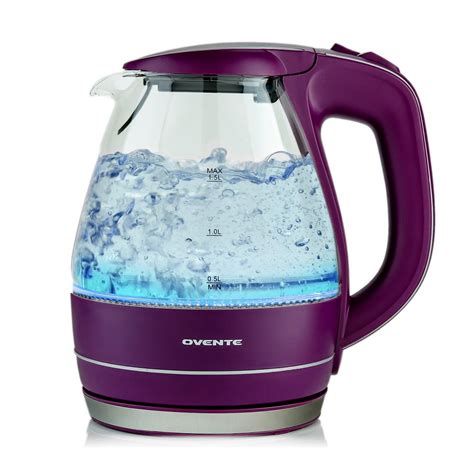 Ovente Illuminated Cup Purple Cordless Electric Kettle With Filter