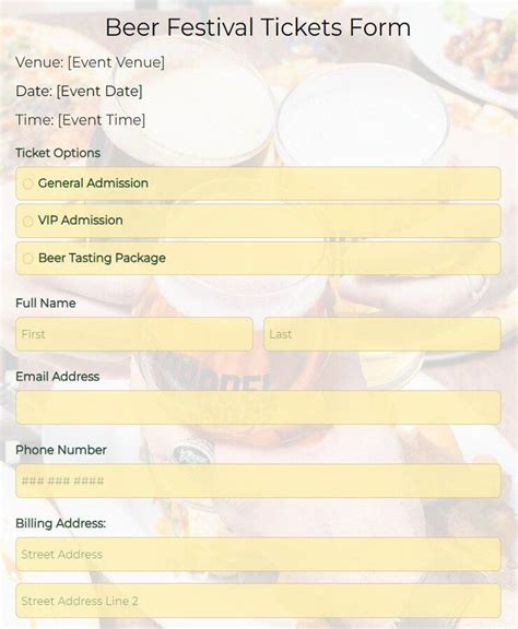 Free Beer Festival Ticket Form Template 123formbuilder