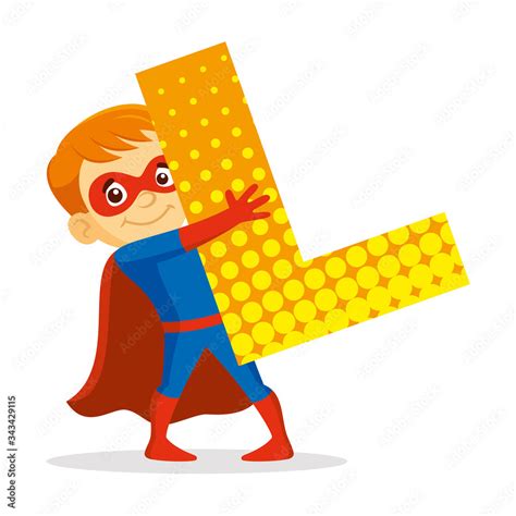 Abc Letter L Superhero Boy Cartoon Character Vector Illustration Stock