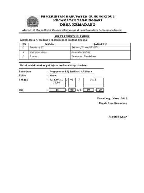 Form Surat Perintah Lembur Pdf