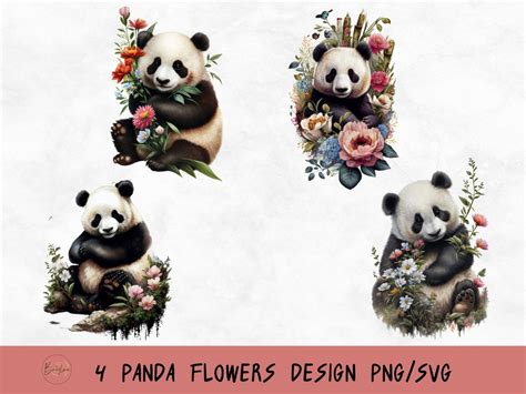 Floral Panda Svg Panda Svg Bundle Hand Drawn Watercolor Art Cute