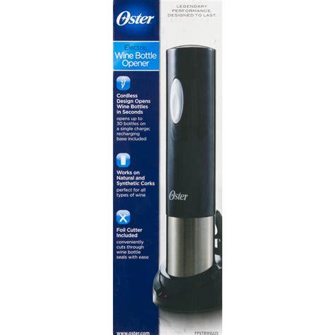 Oster Cordless Electric Wine Bottle Opener With Rechargeable Base Metallic Finish