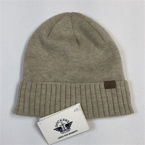 Dockers Sherpa Lined Beanie Hat One Size Khaki Cozy Depop