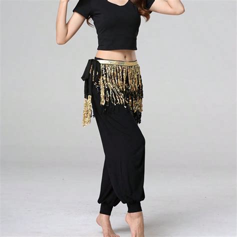 1pc Womens Sequin Skirt Glitter Belly Dance Hip Skirt Tassel Scarf