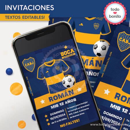 Fútbol Boca Juniors invitación imprimible y digital