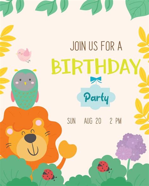 Premium Vector | Cute animal theme birthday party invitation card vector.