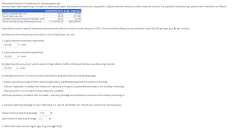 Solved Alternative Production Procedures And Operating Chegg