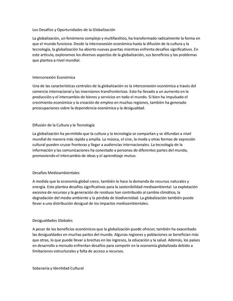 Los Desafíos Y Oportunidades De La Globalización Los Desafíos Y