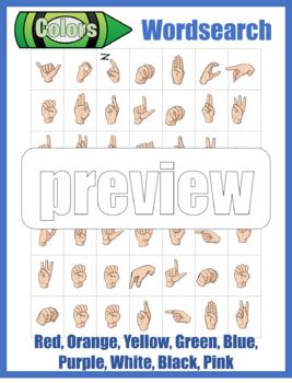 ASL American Sign Language Word Search ASL Color Signs TPT