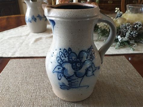 Vintage Rowe Pottery Works Stoneware Pitcher Floral Design 1987 - Etsy