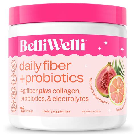 BelliWelli Daily Fiber Probiotics Digestive Supplement Powder For