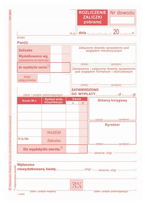 Druk Dwustronny 409 5 ROZLICZENIE ZALICZKI A6 5906858000108 Cena