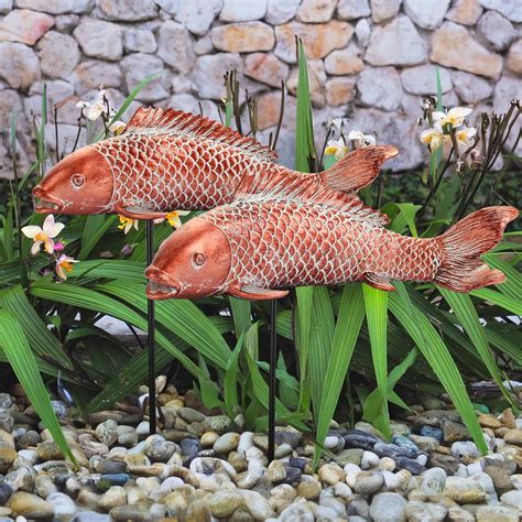 Garden Outdoor Statues Decor Koi Fish Statue 2pcs Antique