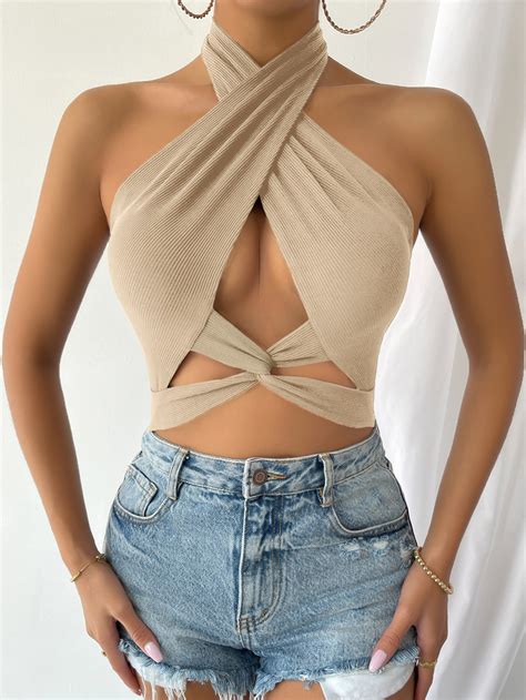 Shein Sxy Crop Trägertop Mit Twist Vorne Ausschnitt Aktuelle Trends