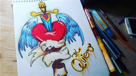 Como Dibujar Un Corazon Con Alas Y Espada Dibujos De Amor Youtube