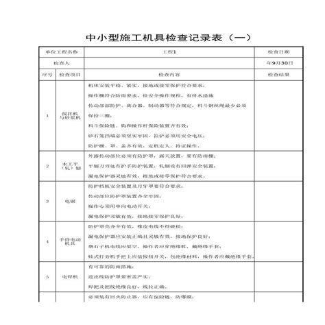 中小型施工机具检查记录表1 xls 工程项目管理资料 土木在线