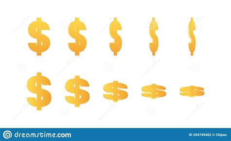 Rotating Golden Dollar Sign 3d Realistic Dollar Stock Vector