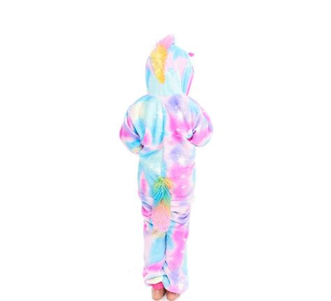 Costume Pigiama Da Unicorno Blu E Rosa Con Cappuccio Per Bambina