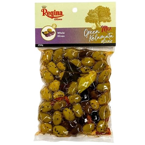 Alex Export. МАСЛИНИ МИКС КАЛАМОН И ЗЕЛЕНИ С БИЛКИ 250ГР.*12БР РЕГИНА